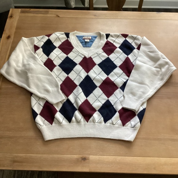 Jos. A. Bank Other - Jos. A. Bank Men’s v neck argyle sweater 100% cotton XL Burgandy navy cream